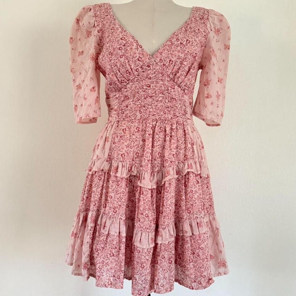 American Eagle Mini Dress Pink Cottagecore Coquette tiered ruffle feminine Sz M